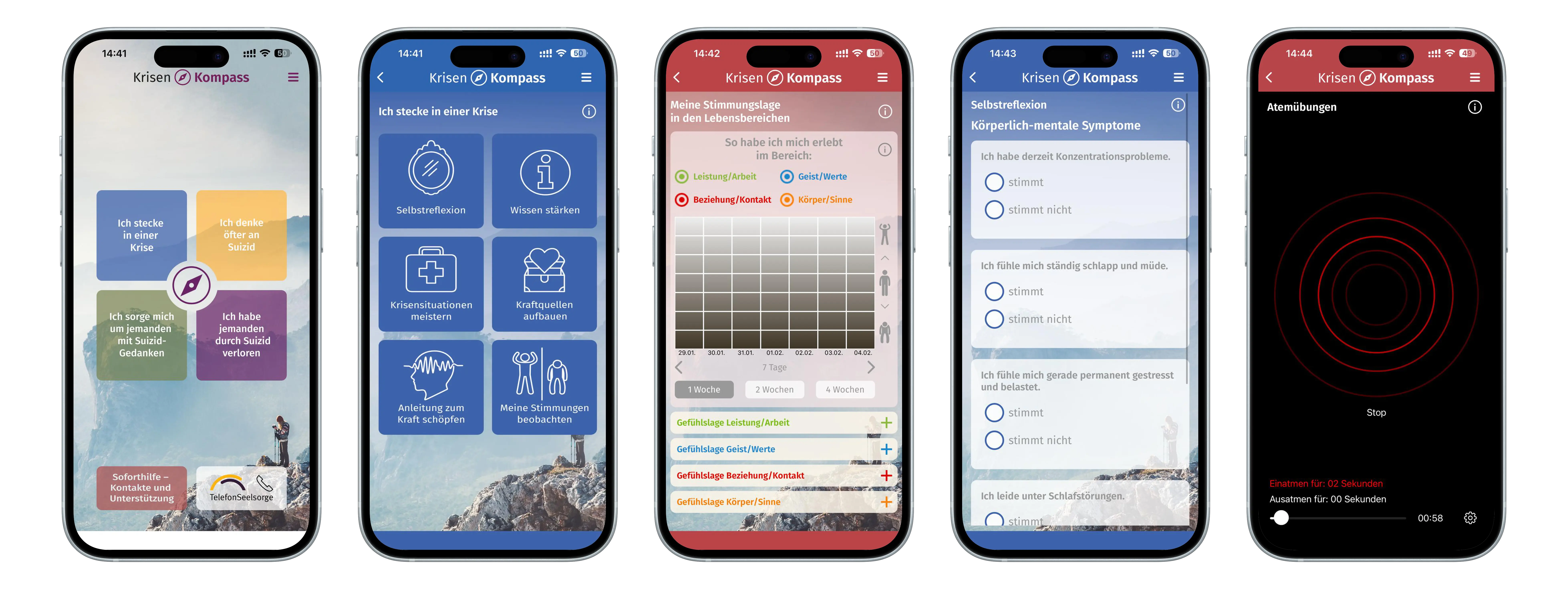 KrisenKompass iOS app — home screen and crisis support pathways